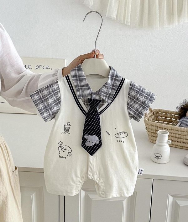 學院風假兩件格紋領帶連身裝 