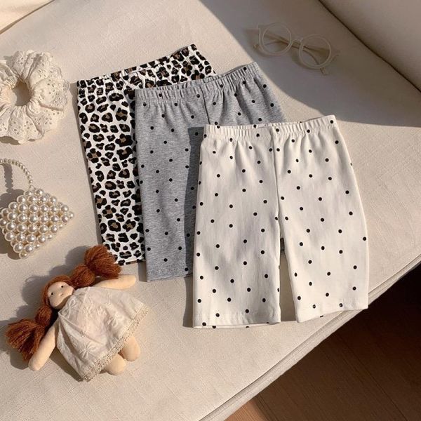 素色點點/豹紋彈力五分騎行短褲 