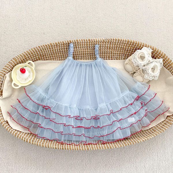 甜美公主撞色滾邊澎澎連身裙 