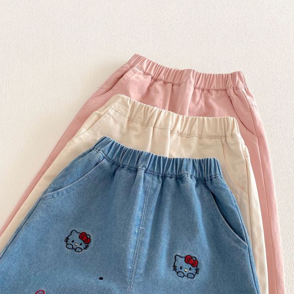 蝴蝶結/小羊格紋反折直筒長褲 