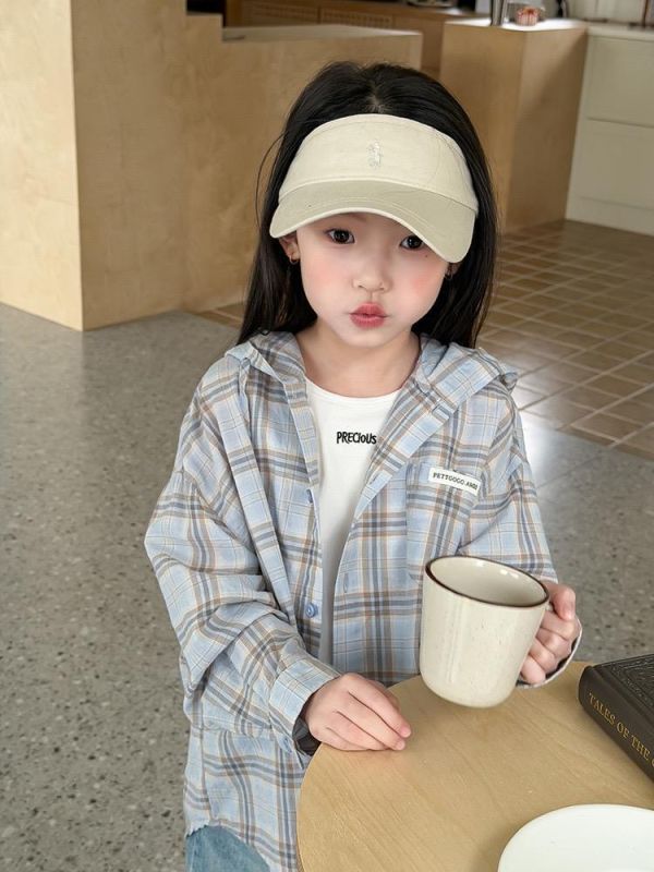 親子-經典格紋後字母連帽薄上衣 