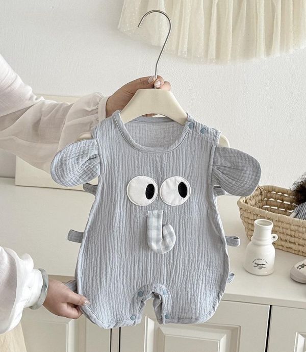 可愛大象紗布棉側鏤空琵琶衣 