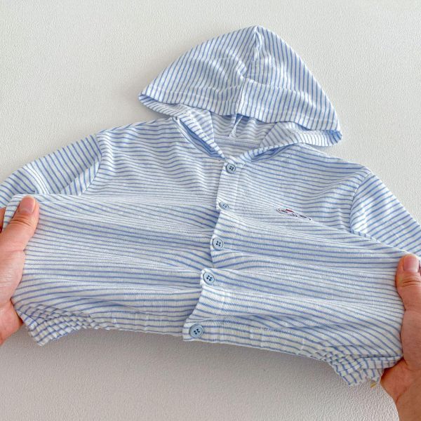 素色條紋大象布標連帽薄外套 