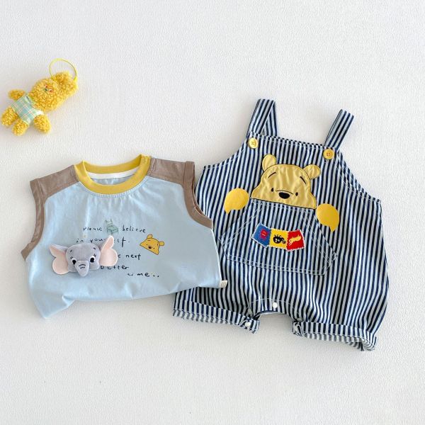 大象撞色背心/維尼豎條紋吊帶褲 