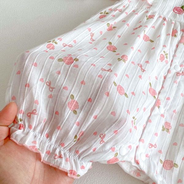 可愛甜美小花開釦短袖/長袖連身裝 