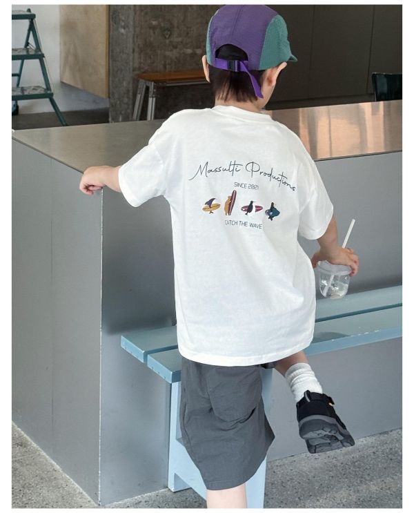 日系衝浪字母印花T恤上衣 