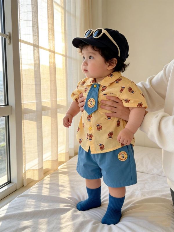 可拆式領帶襯衫+短褲套裝(3款) 