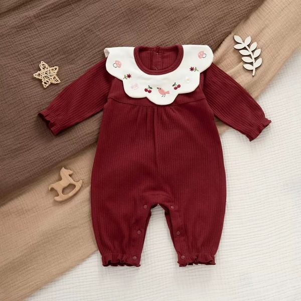 新生兒花領酒紅包屁衣/連身裝 