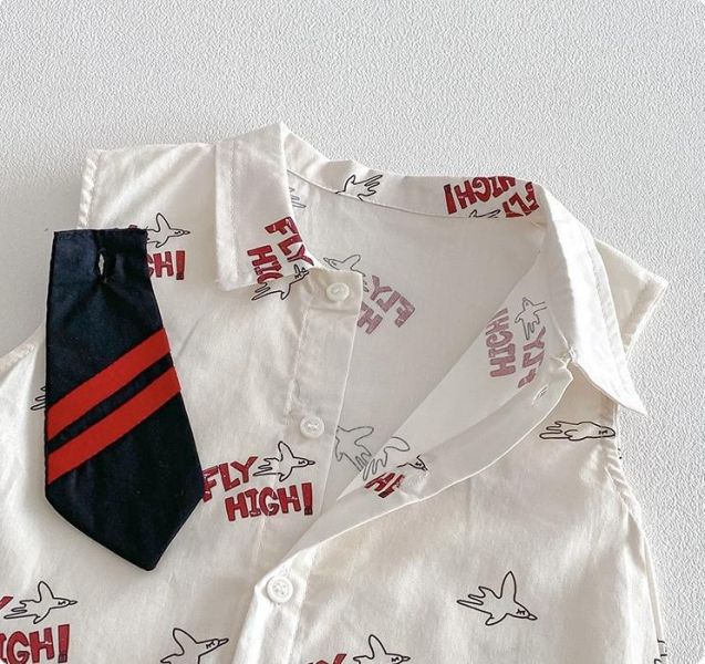 可拆式領帶-個性字母翻領連身裝 