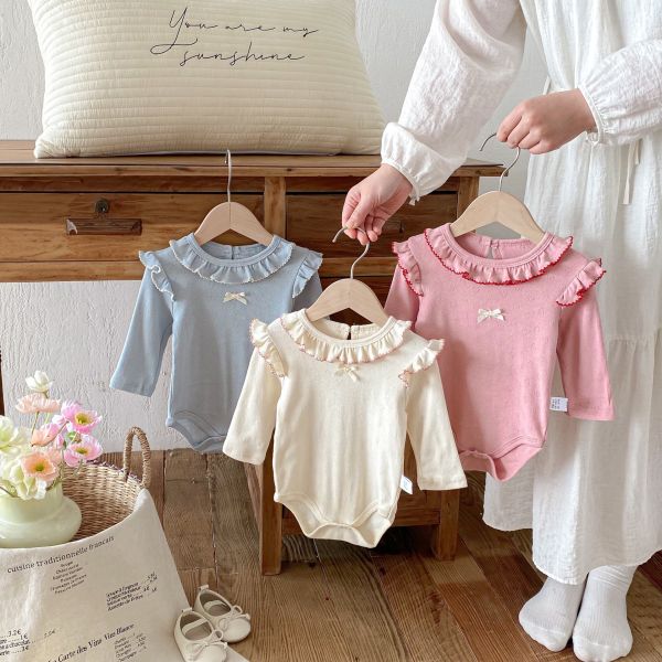 荷葉領甜美素色彈力純棉包屁衣 