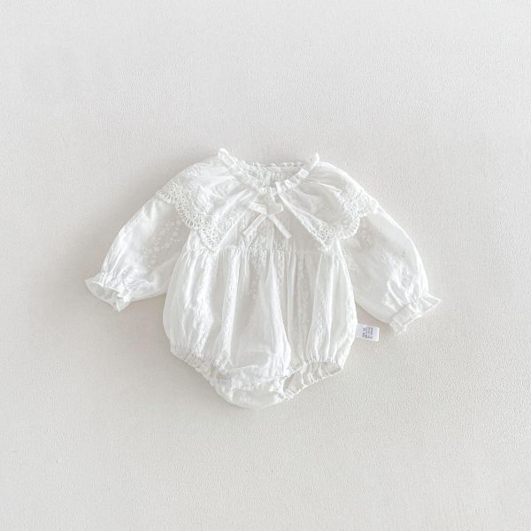 法式蕾絲大翻領長袖包屁衣/洋裝(2色) 