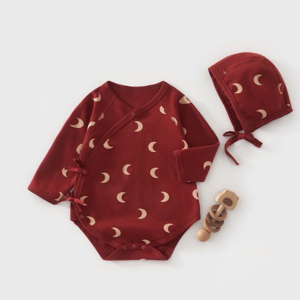 新生兒月亮棉質側開包屁衣(含帽) 