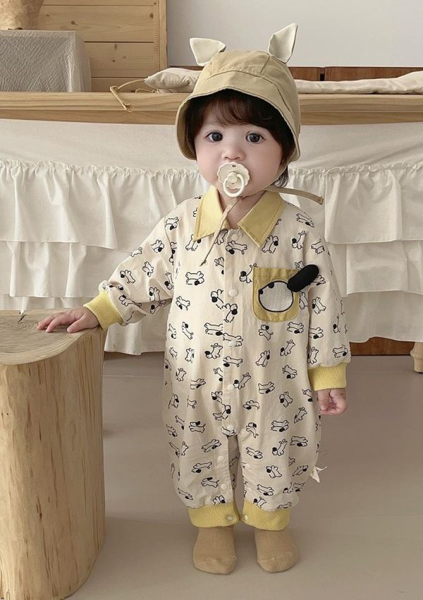 狗狗翻領梭織綿連身裝 