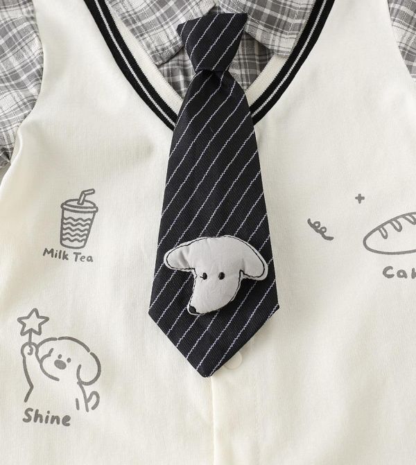 學院風假兩件格紋領帶連身裝 