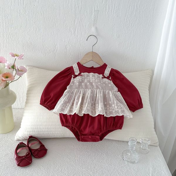 假兩件吊帶蕾絲包屁裙 