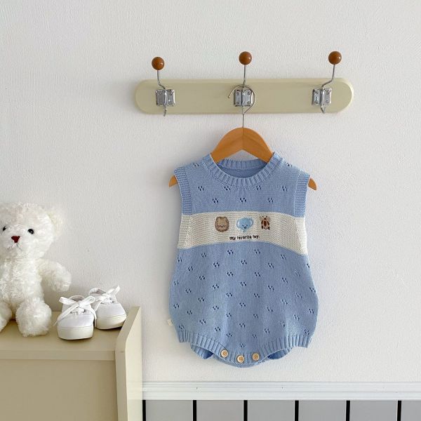 可愛動物薄針織鏤空包屁衣 