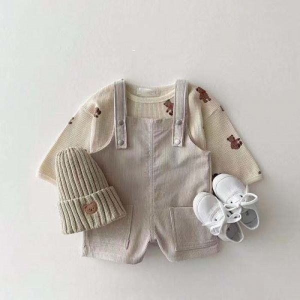 華夫格碎花/小熊圓領上衣 