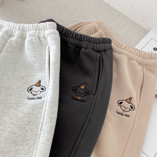 生日帽小狗刺繡加絨束口長褲 
