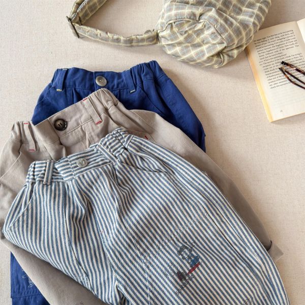 素色卡通塗鴉水洗棉休閒長褲(3色) 