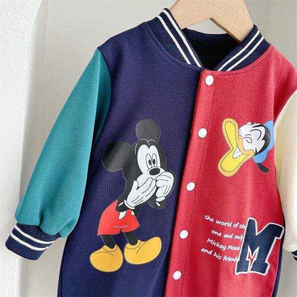 米奇唐老鴨亮眼撞色開釦連身裝 