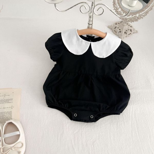 赫本風娃娃領撞色包屁衣 