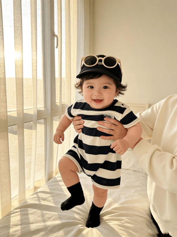 寬版條紋經典兩色連身裝 