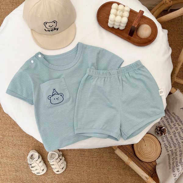 生日小熊口袋條紋兩件式套裝 