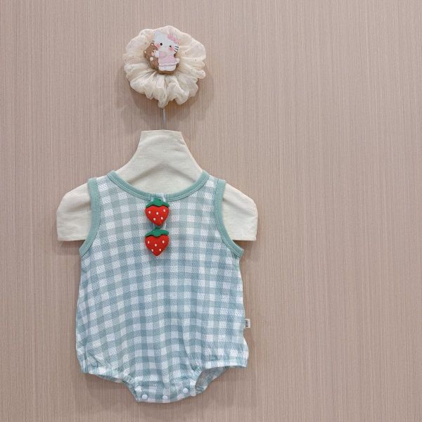 可愛草莓格紋棉質包屁衣 