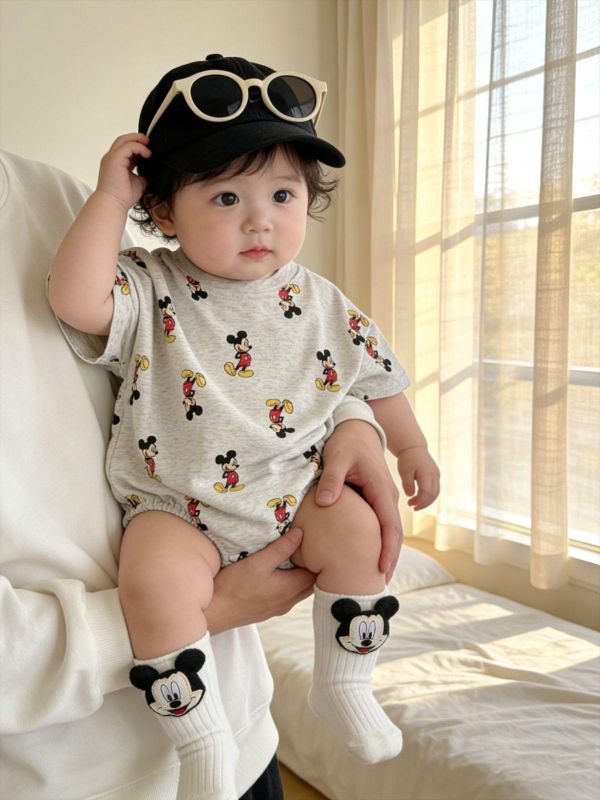 滿版米奇印花寬鬆包屁衣(2色) 