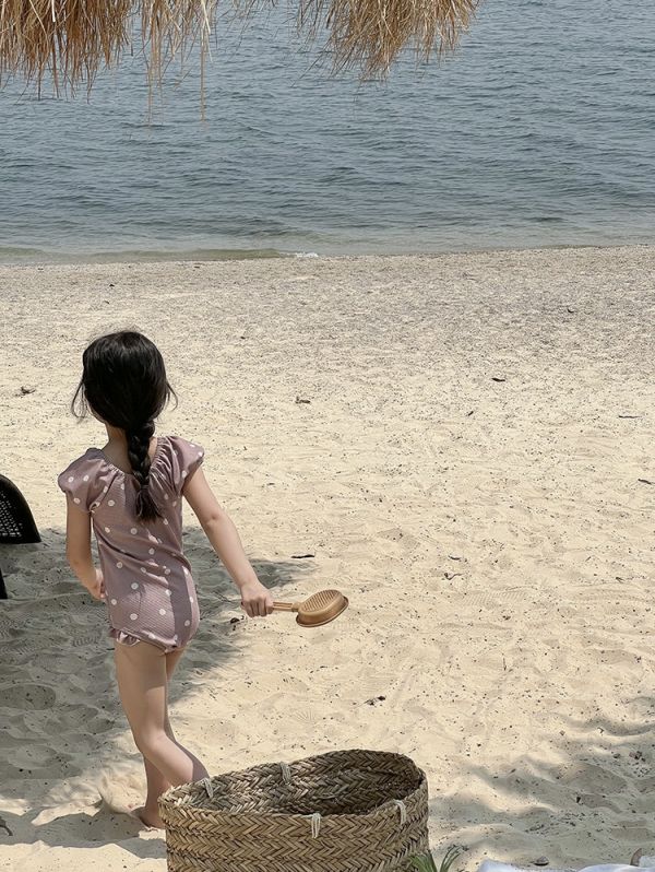 鬆緊束口點點連身泳衣 