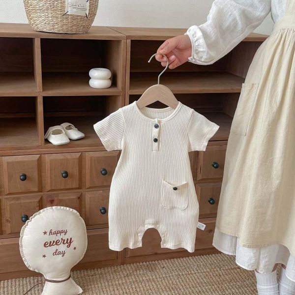 素色螺紋單口袋超彈連身裝 