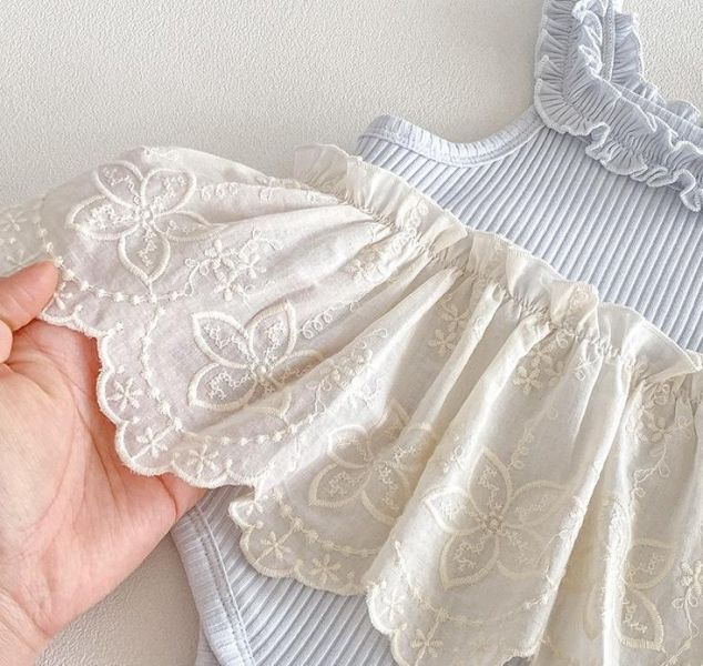 甜美螺紋蕾絲拼接包屁裙 