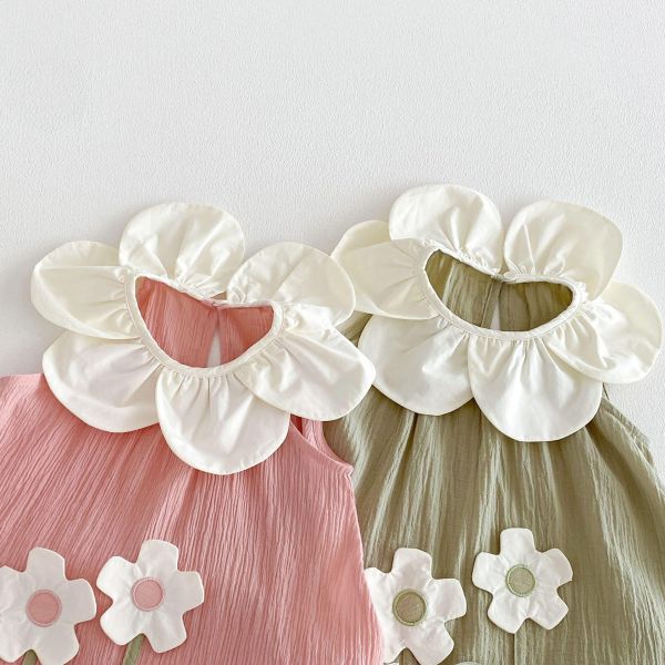 花領立體小花削肩連身裙 