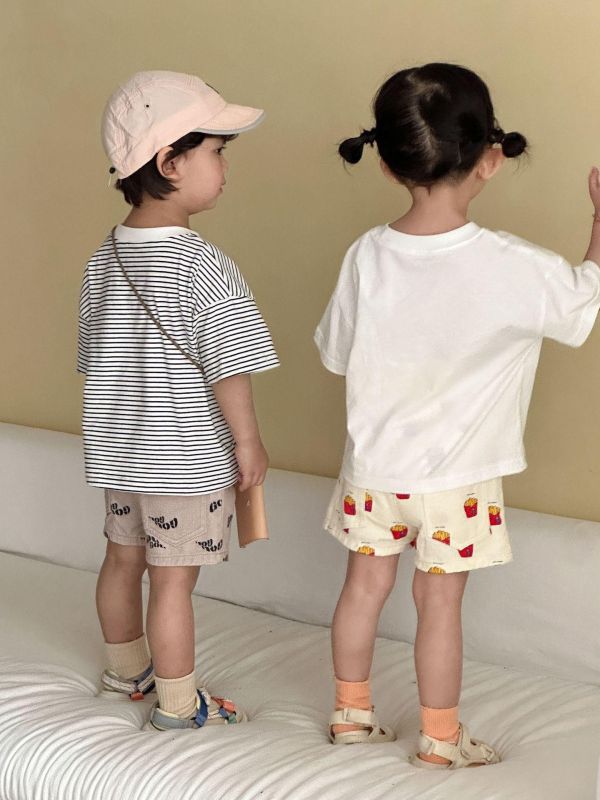 可愛表情貼布簡約素色/條紋上衣 