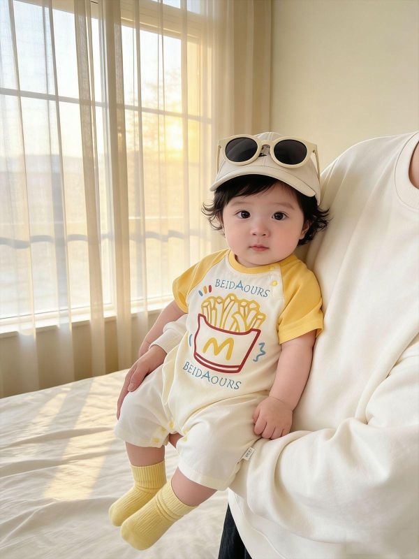 薯條/餅乾黃拼袖連身裝 