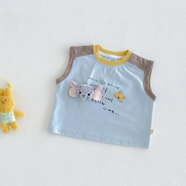 大象撞色背心/維尼豎條紋吊帶褲 