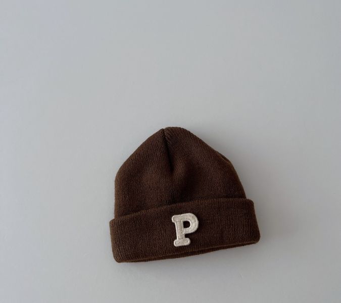 P字刺繡針織瓜皮毛帽(13色) 