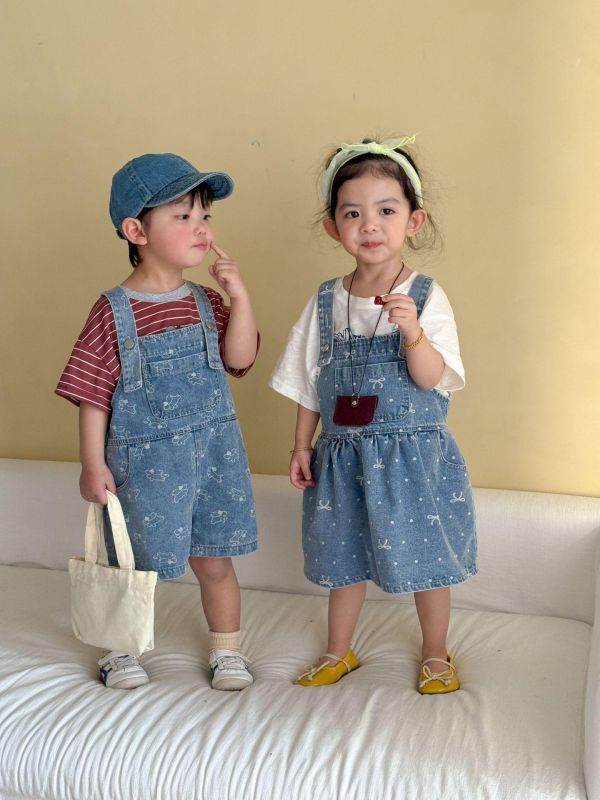 男女童狗狗/蝴蝶結牛仔吊帶褲/吊帶裙 