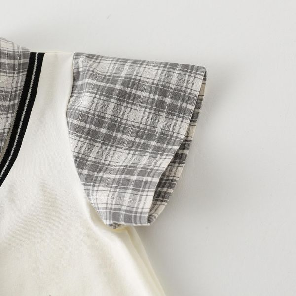 學院風假兩件格紋領帶連身裝 