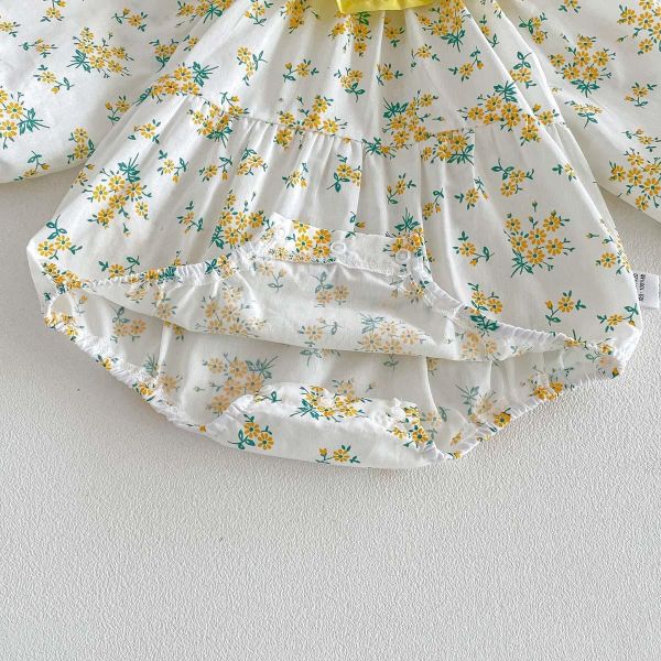 春夏亮眼黃田園碎花包屁衣+帽 