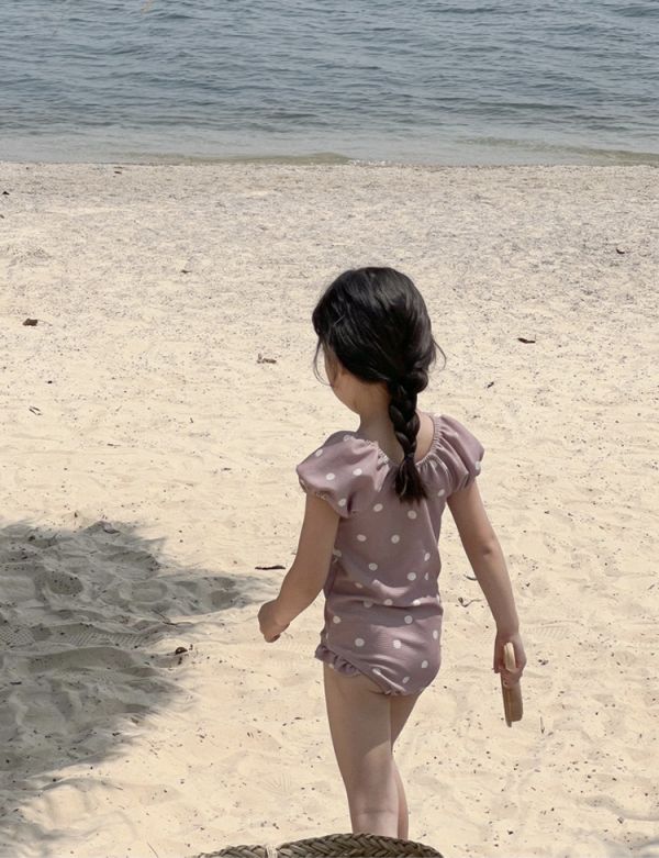 鬆緊束口點點連身泳衣 