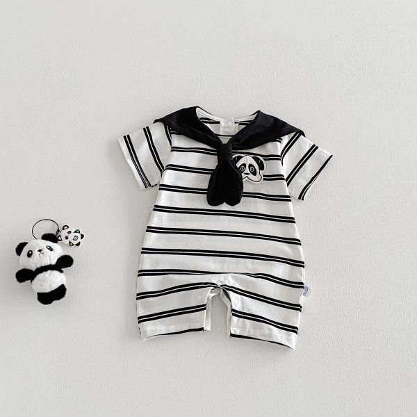 貓熊條紋披肩翻領連身裝 