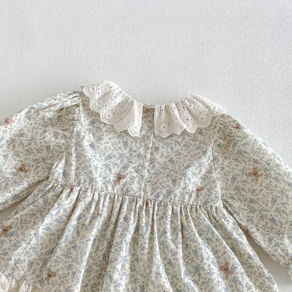 蕾絲領田園碎花包屁裙 