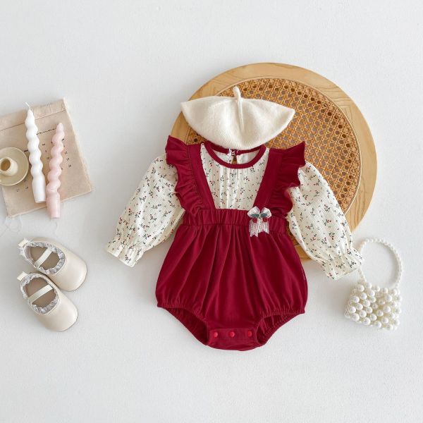 假兩件碎花吊帶鬆緊包屁衣 