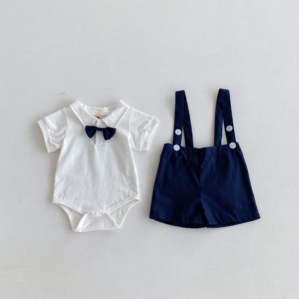 紳士寶寶領結包屁衣+西服吊帶褲套裝 