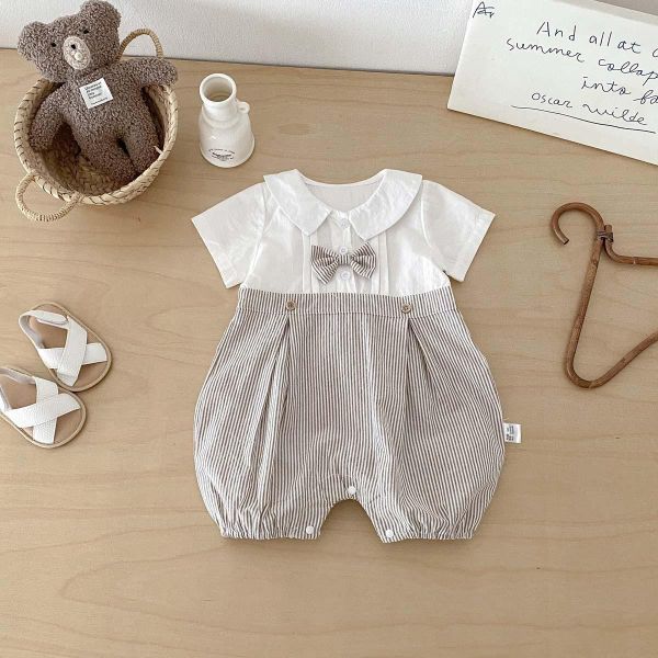 假兩件紳士領結拼接連身裝 