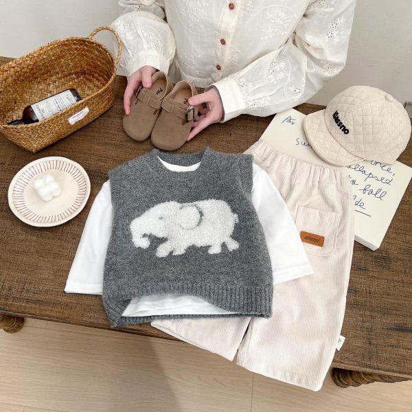 大象鉤花針織背心/上衣/休閒褲 