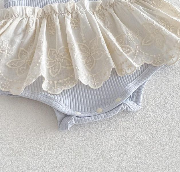 甜美螺紋蕾絲拼接包屁裙 