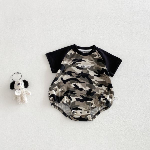 個性迷彩拼袖彈力包屁衣 