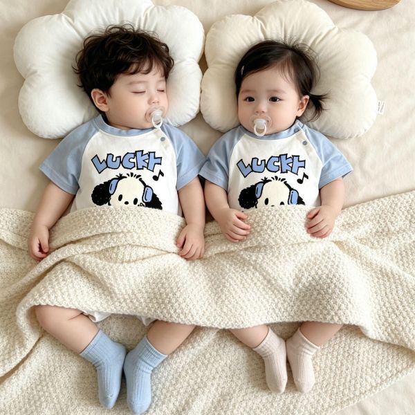 拼袖可愛長耳狗狗印花連身裝(贈襪) 